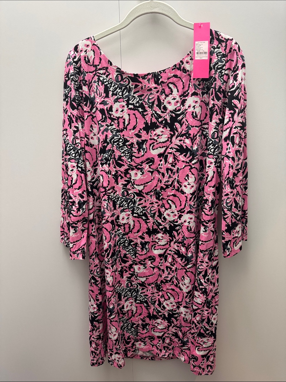 Lilly Pulitzer Pink and Black Floral Long-Sleeve Shift Dress